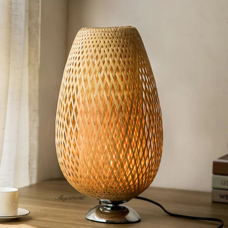 Vintage Bamboo Table Lamp with Rustic Charm