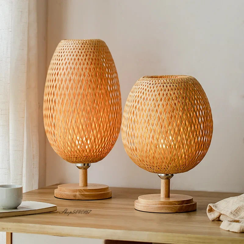Vintage Bamboo Table Lamp with Rustic Charm