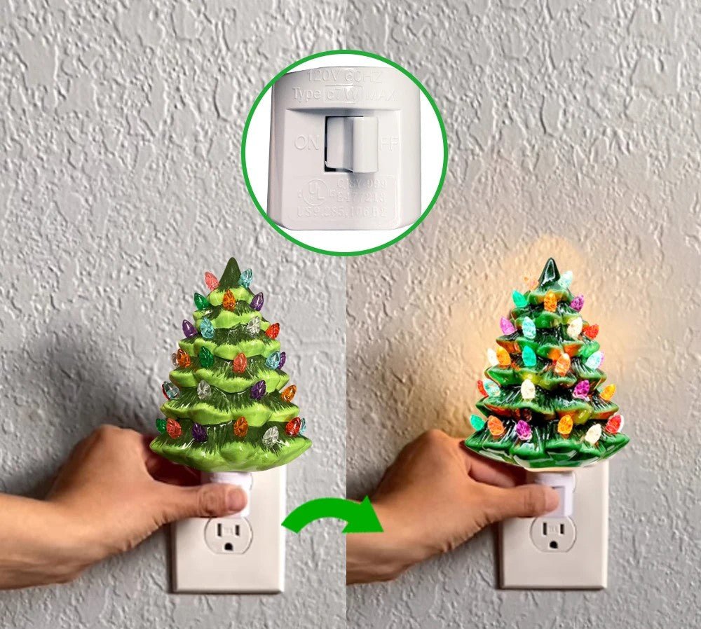 Vintage Hand-Painted Ceramic Christmas Tree Night Light