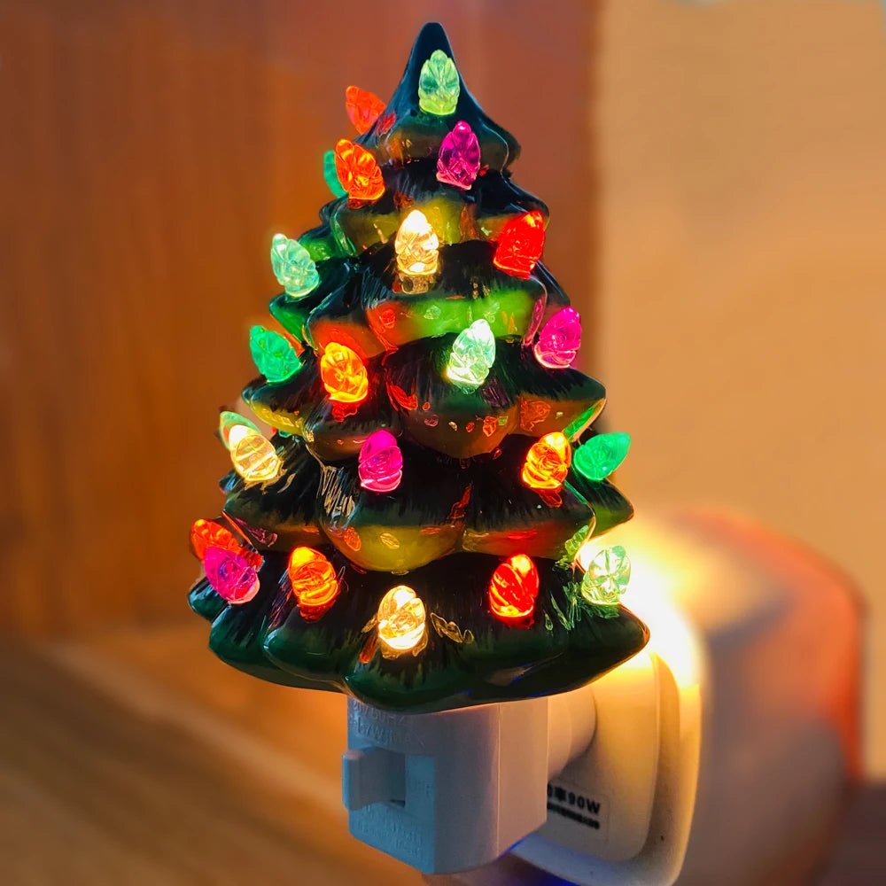 Vintage Hand-Painted Ceramic Christmas Tree Night Light