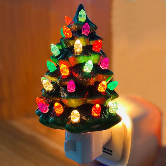 Vintage Hand-Painted Ceramic Christmas Tree Night Light