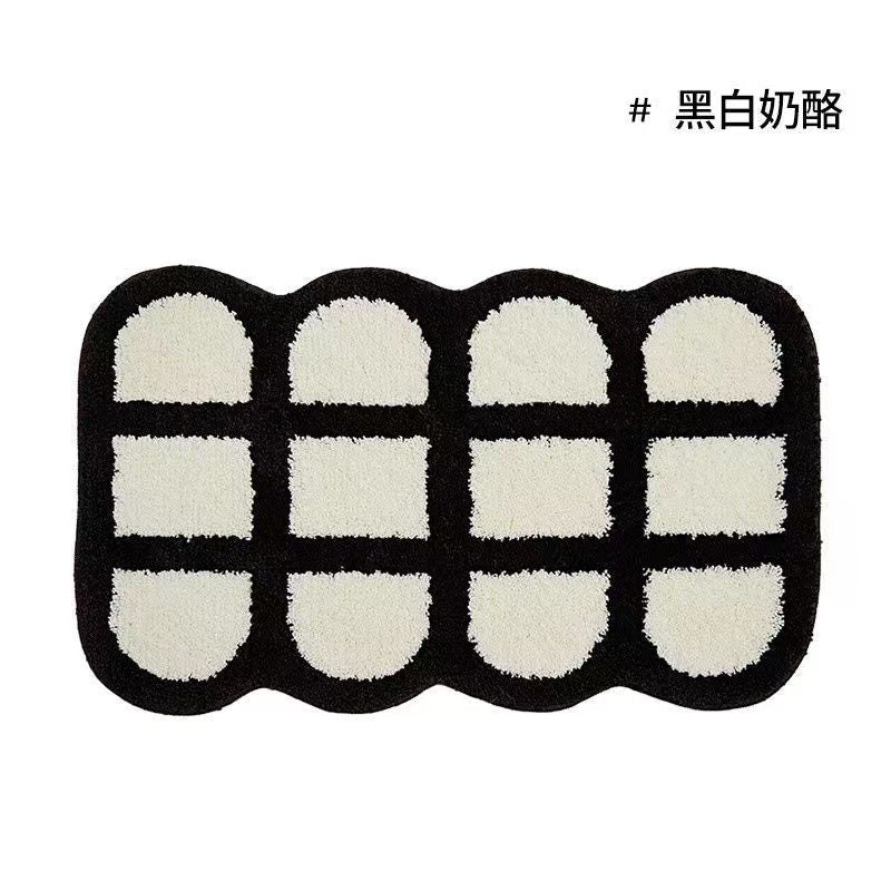 Vintage Checkered Plaid Bath Mat with Floral Design