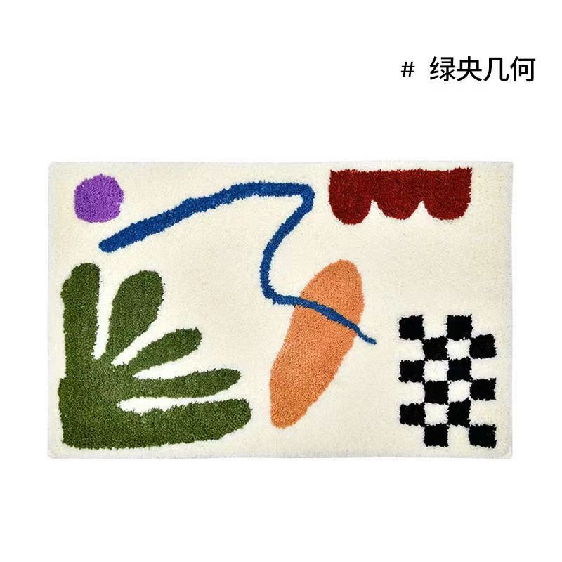 Vintage Checkered Plaid Bath Mat with Floral Design
