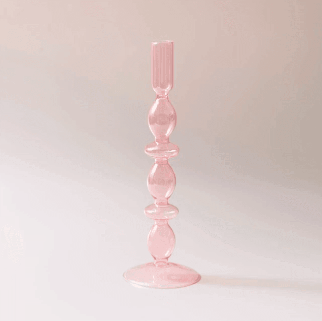 Vintage Glass Candle Holder with Curved Silhouette