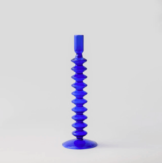 Vintage Glass Candle Holder with Curved Silhouette