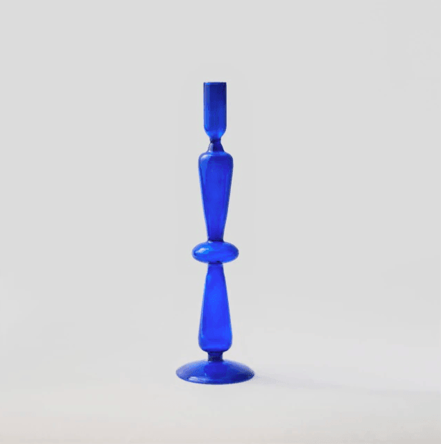 Vintage Glass Candle Holder with Curved Silhouette