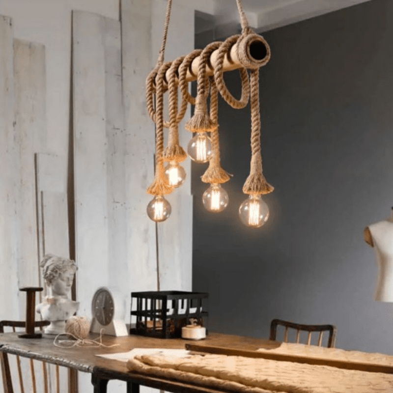 Vintage Hemp Rope Pendant Light with Adjustable Lengths