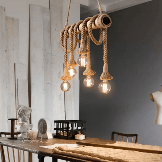 Vintage Hemp Rope Pendant Light with Adjustable Lengths