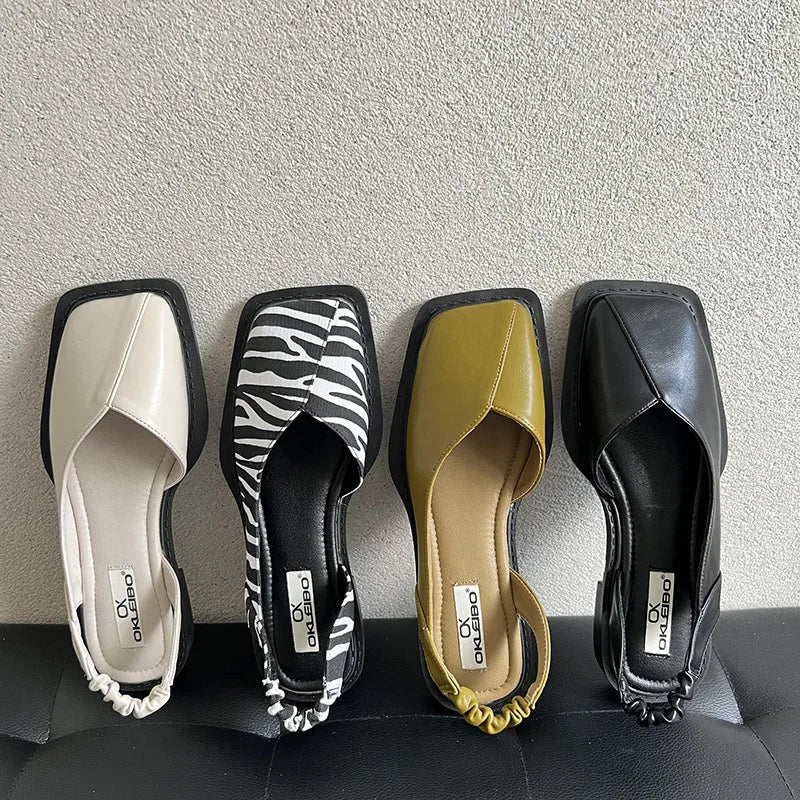 Elegant Square Toe Flat Shoes with Elastic Heel Strap