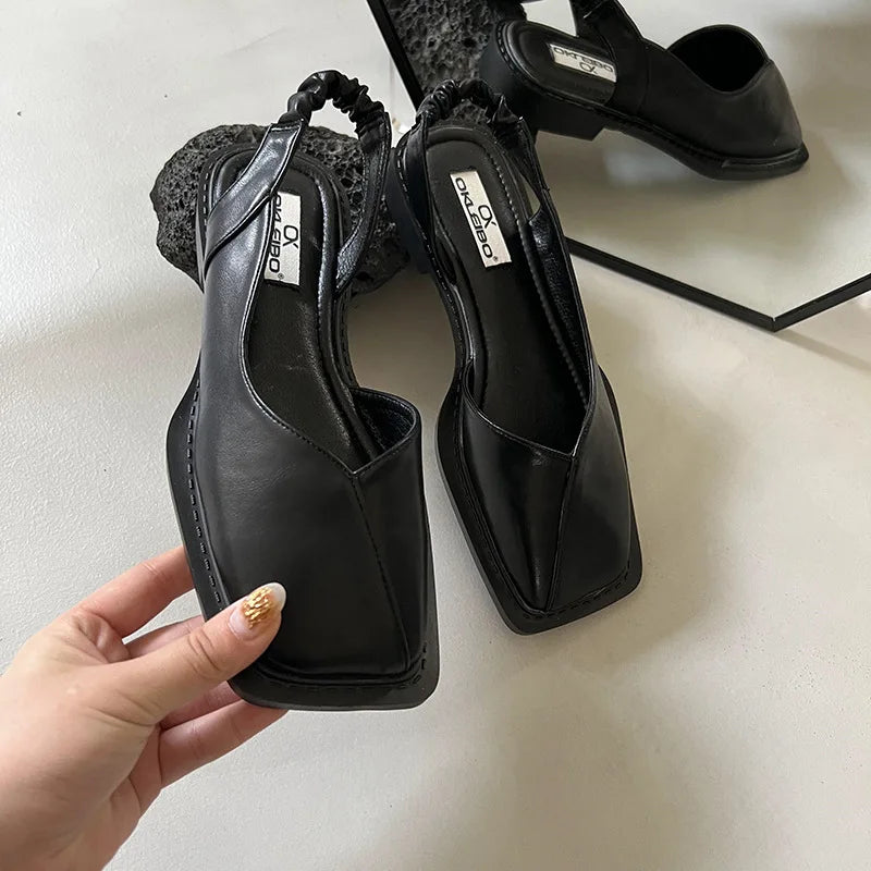 Elegant Square Toe Flat Shoes with Elastic Heel Strap