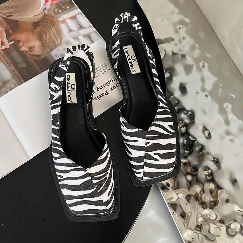 Elegant Square Toe Flat Shoes with Elastic Heel Strap