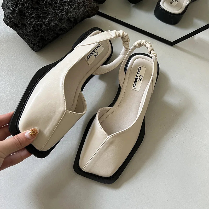 Elegant Square Toe Flat Shoes with Elastic Heel Strap