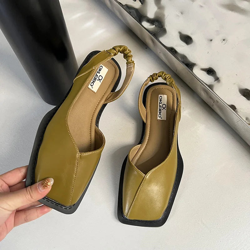 Elegant Square Toe Flat Shoes with Elastic Heel Strap