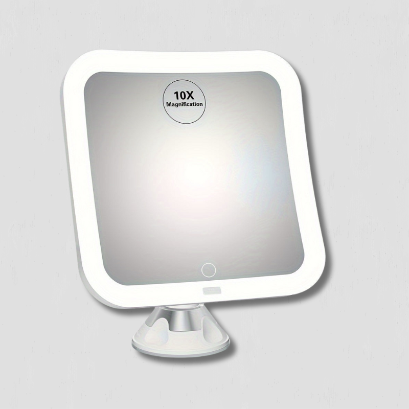 Compact LED Makeup Mirror with 10X Magnification and Adjustable Lighting
