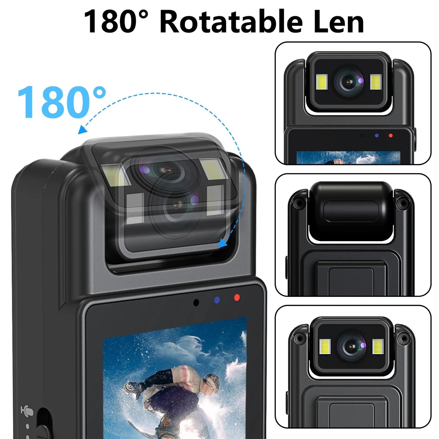 HD Night Vision Body Camera with 128GB Storage and 180° Rotatable Lens