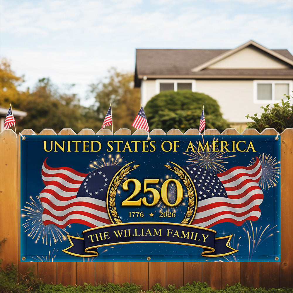 Personalized 250th Anniversary Patriotic Fence Banner