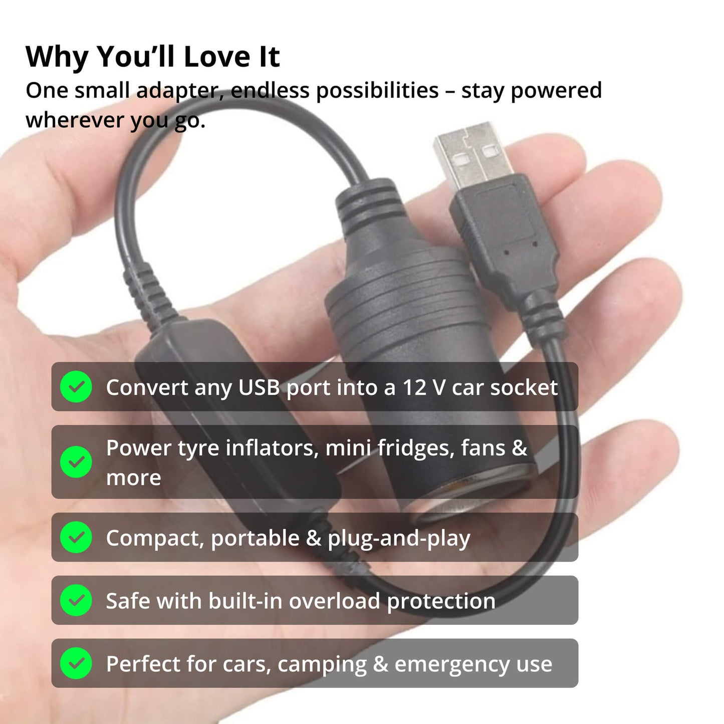 USB to 12V Car Adapter for Dashcams and Accessories
