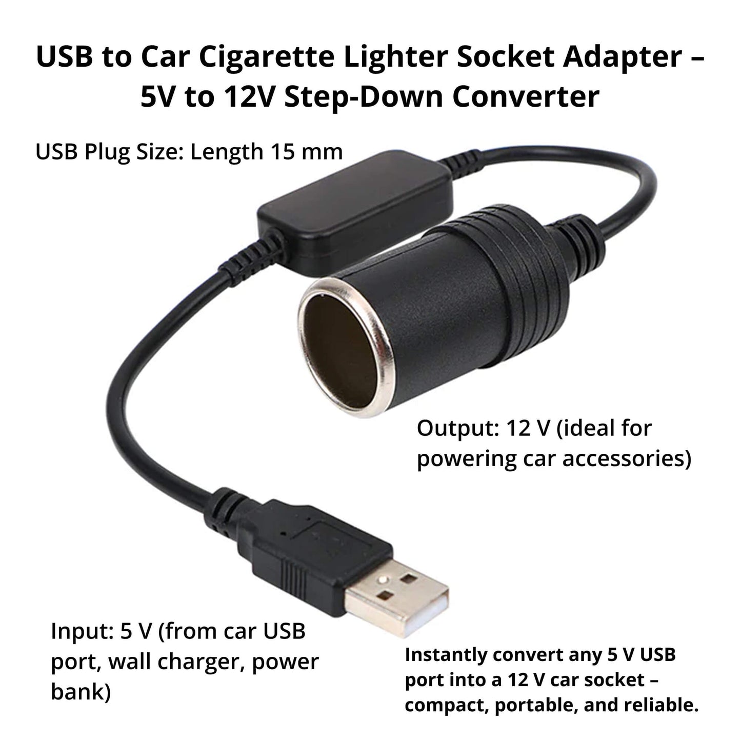 USB to 12V Car Adapter for Dashcams and Accessories