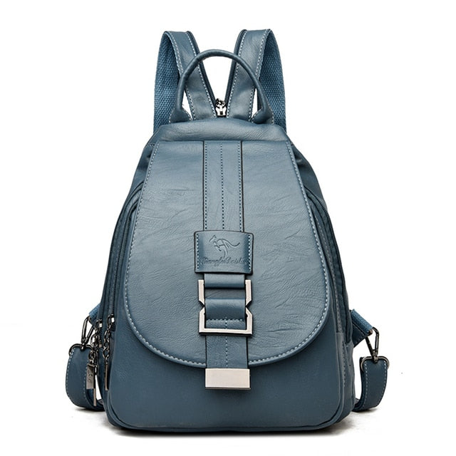 Water-Resistant Genuine Leather Backpack with Anti-Theft Pocket for Women