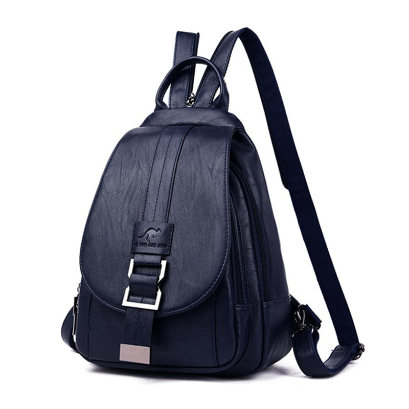 Water-Resistant Genuine Leather Backpack with Anti-Theft Pocket for Women