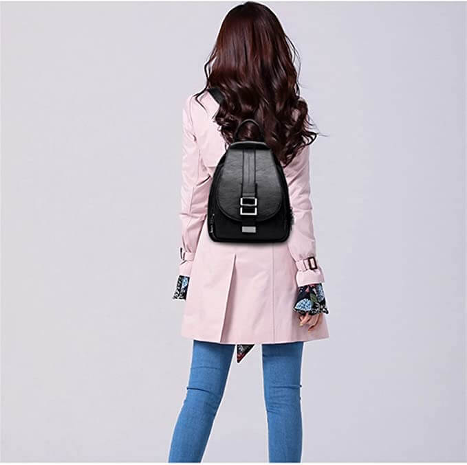 Water-Resistant Genuine Leather Backpack with Anti-Theft Pocket for Women