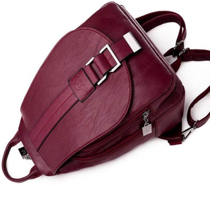 Water-Resistant Genuine Leather Backpack with Anti-Theft Pocket for Women