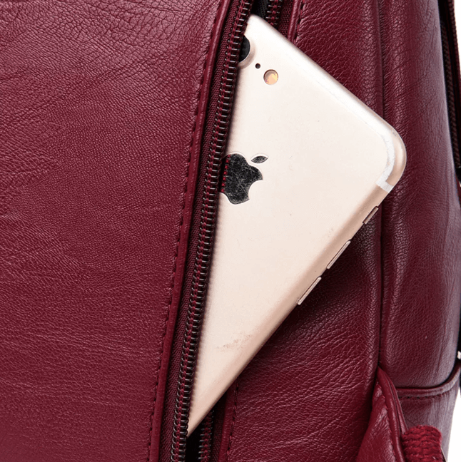 Water-Resistant Genuine Leather Backpack with Anti-Theft Pocket for Women