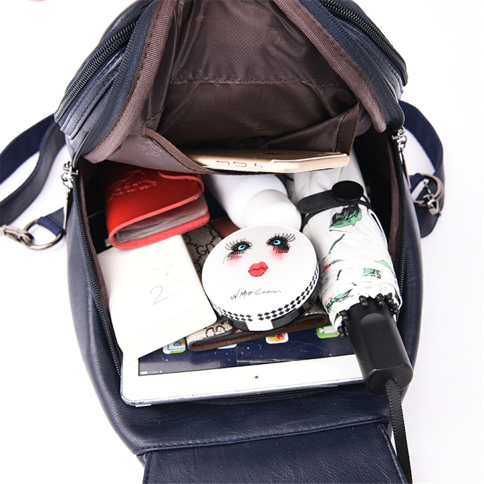 Water-Resistant Genuine Leather Backpack with Anti-Theft Pocket for Women