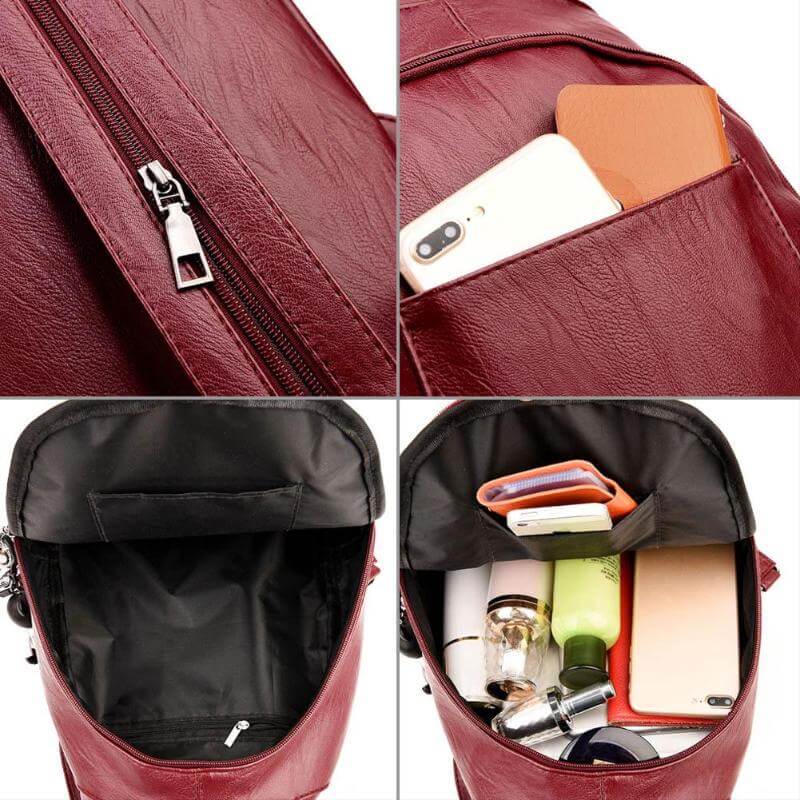 Water-Resistant Genuine Leather Backpack with Anti-Theft Pocket for Women