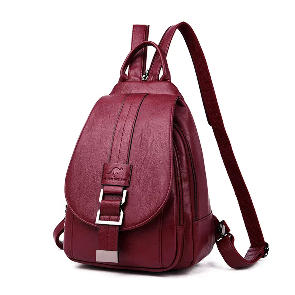 Water-Resistant Genuine Leather Backpack with Anti-Theft Pocket for Women
