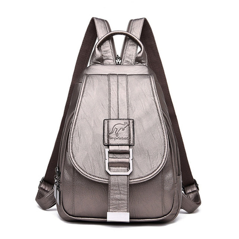 Water-Resistant Genuine Leather Backpack with Anti-Theft Pocket for Women
