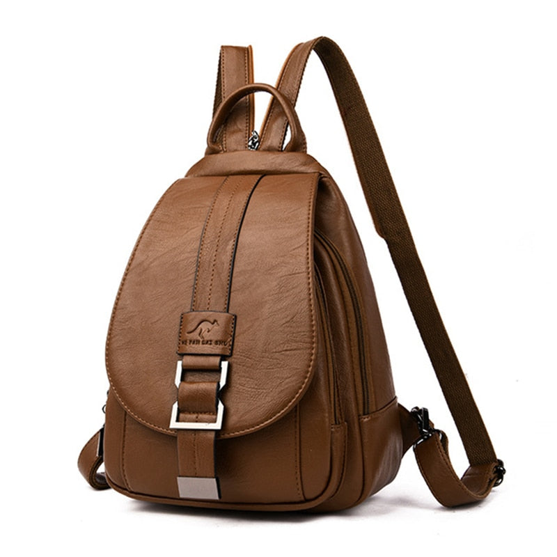 Water-Resistant Genuine Leather Backpack with Anti-Theft Pocket for Women