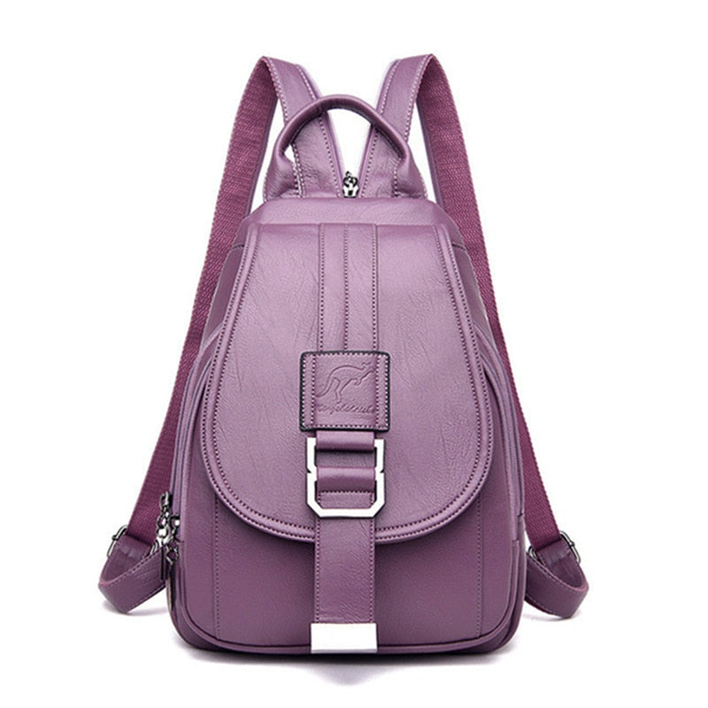 Water-Resistant Genuine Leather Backpack with Anti-Theft Pocket for Women