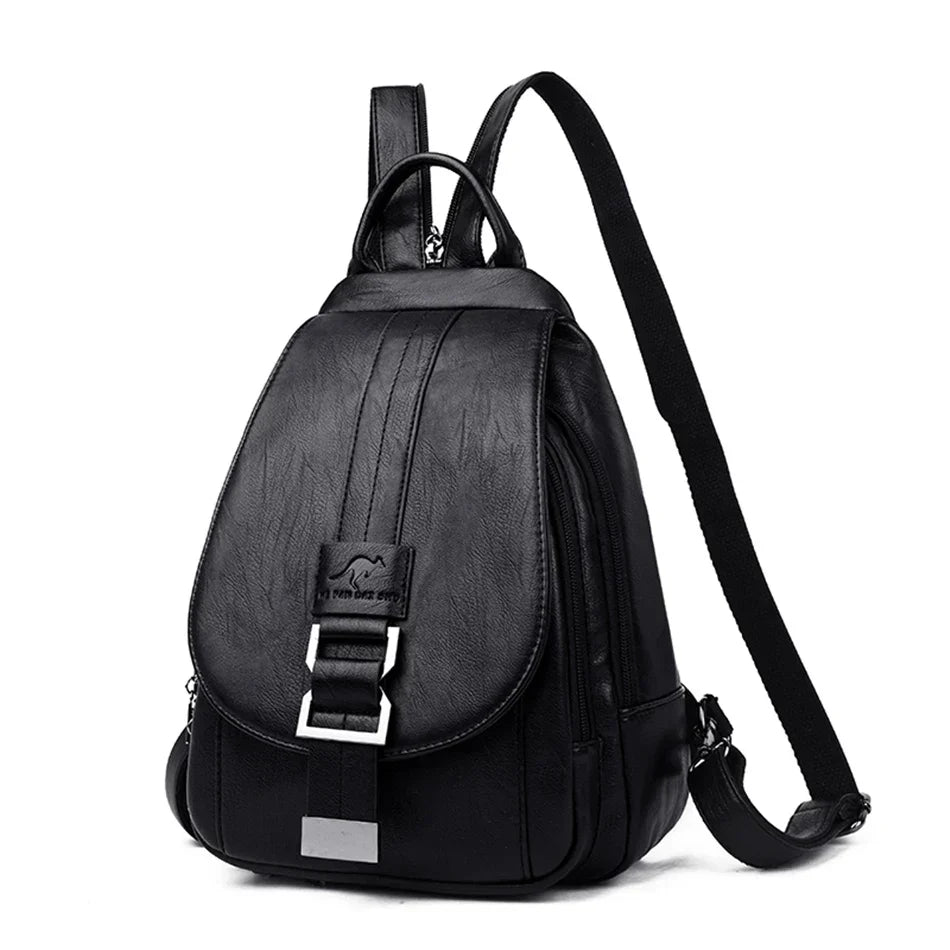 Water-Resistant Genuine Leather Backpack with Anti-Theft Pocket for Women