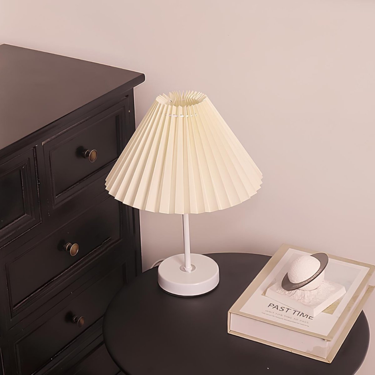 Dimmable Pleated Fabric Table Lamp with Iron Base