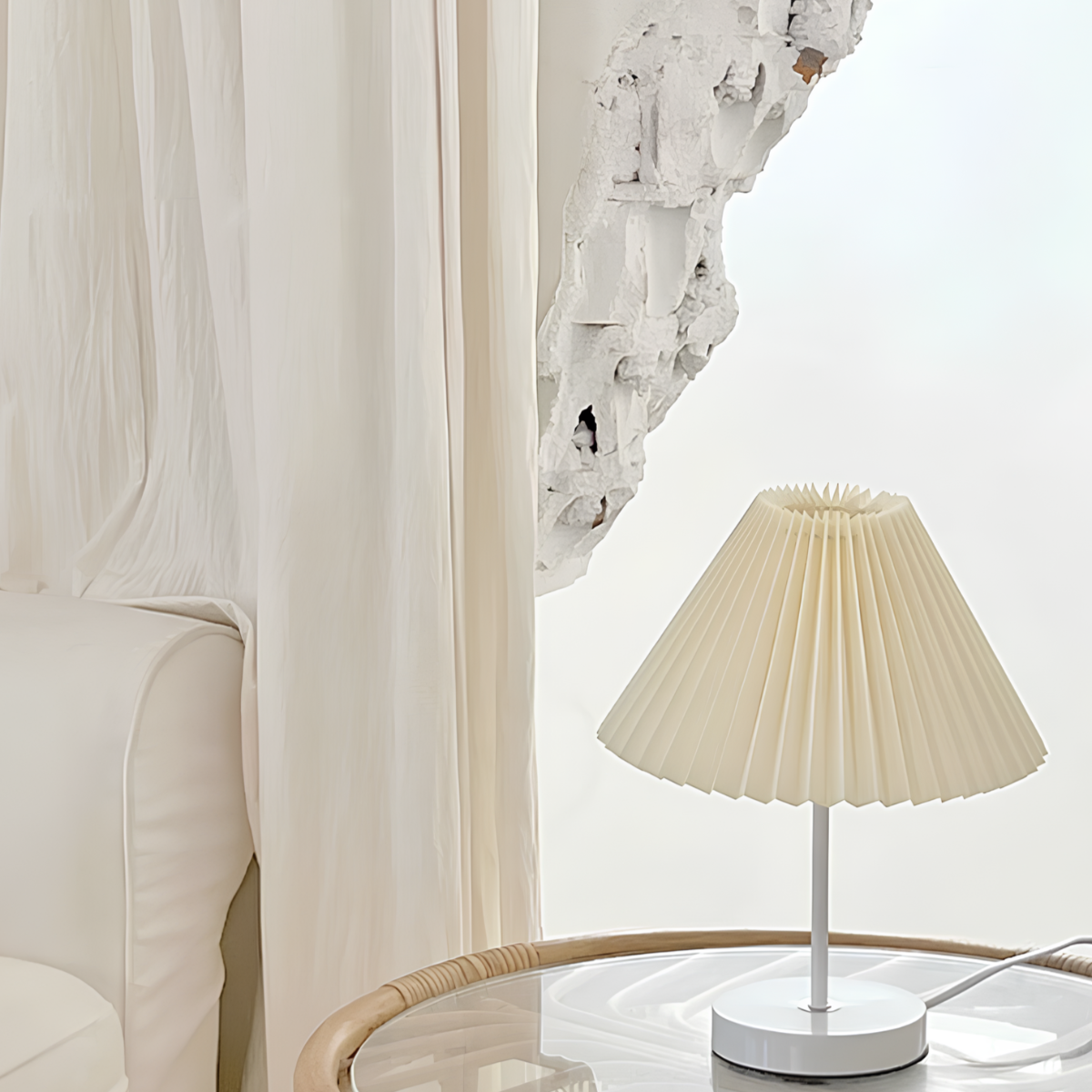 Dimmable Pleated Fabric Table Lamp with Iron Base