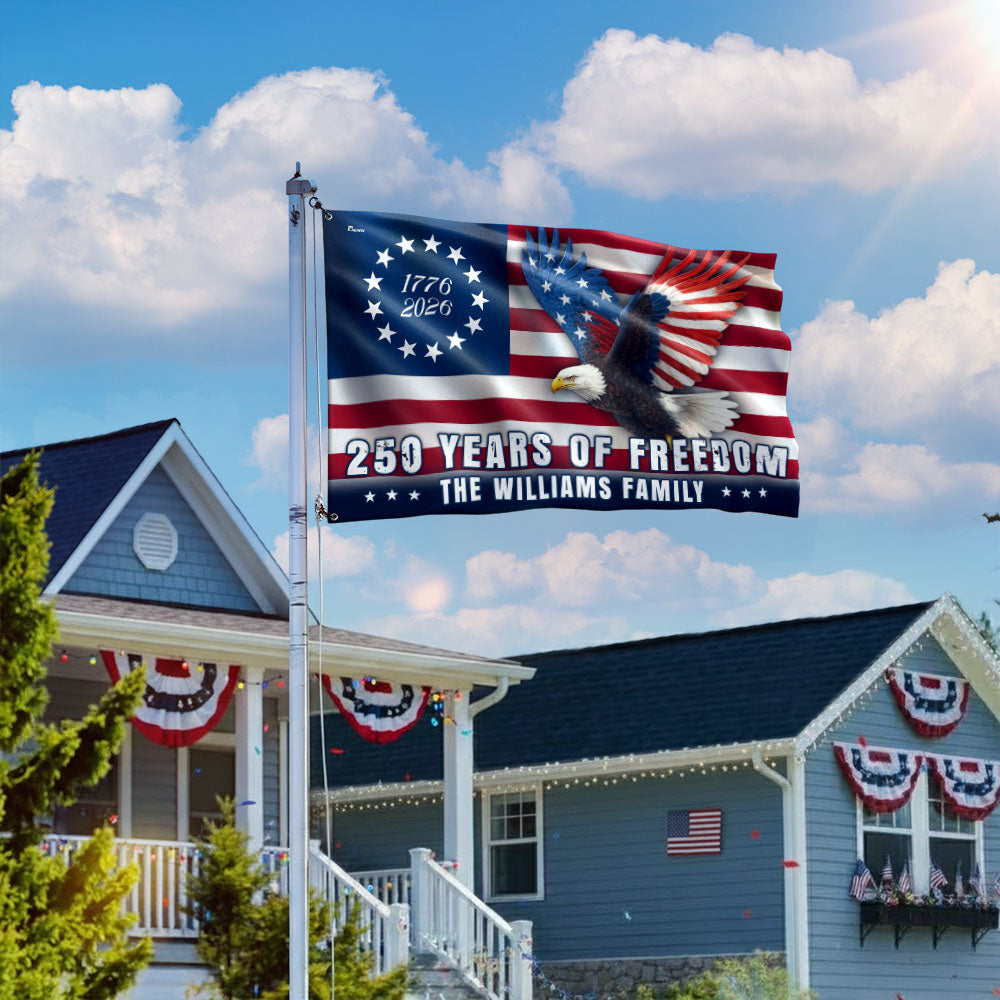 Personalized Betsy Ross Eagle Grommet Flag 250 Years of Freedom