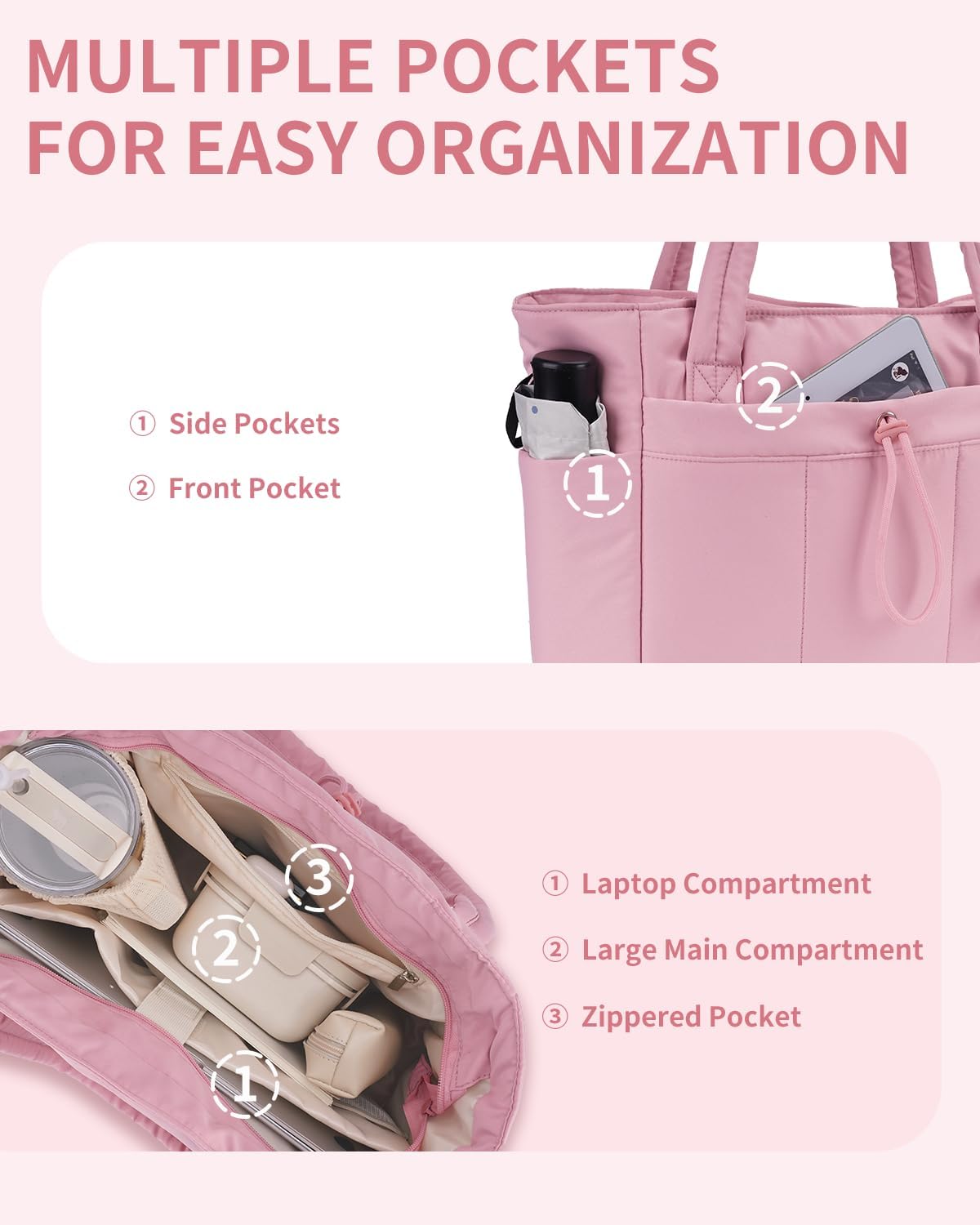 Quilted Puffer Tote with Tumbler Holder and Laptop Sleeve