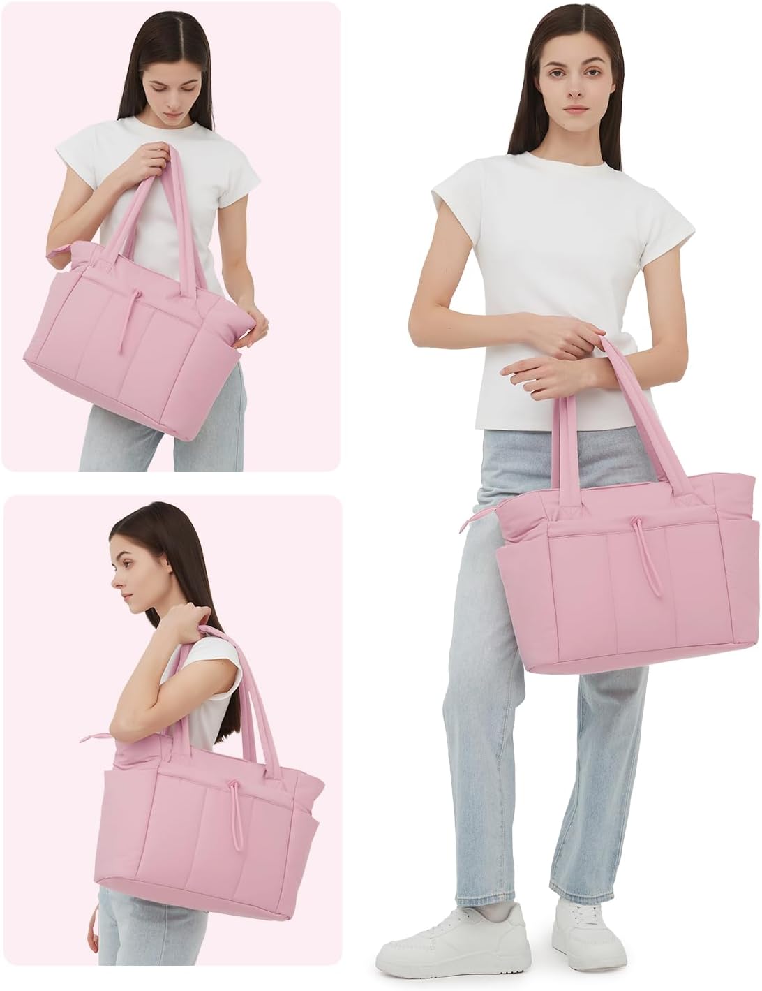 Quilted Puffer Tote with Tumbler Holder and Laptop Sleeve