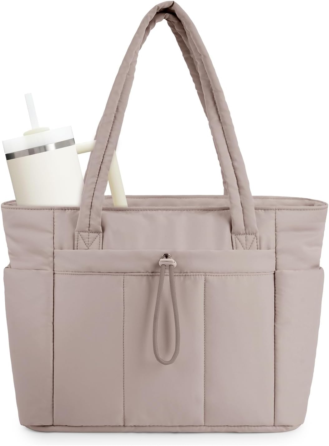 Quilted Puffer Tote with Tumbler Holder and Laptop Sleeve