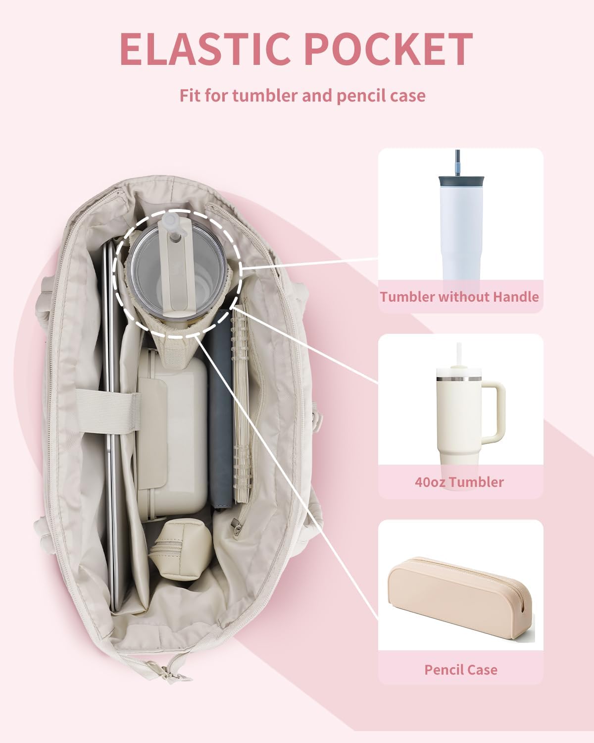 Quilted Puffer Tote with Tumbler Holder and Laptop Sleeve