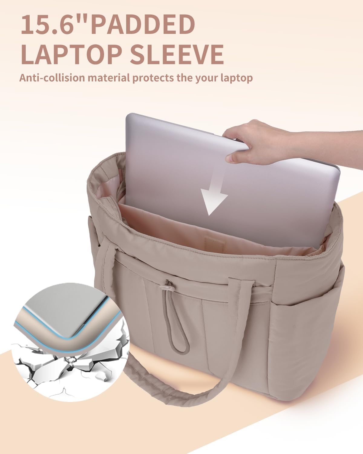Quilted Puffer Tote with Tumbler Holder and Laptop Sleeve