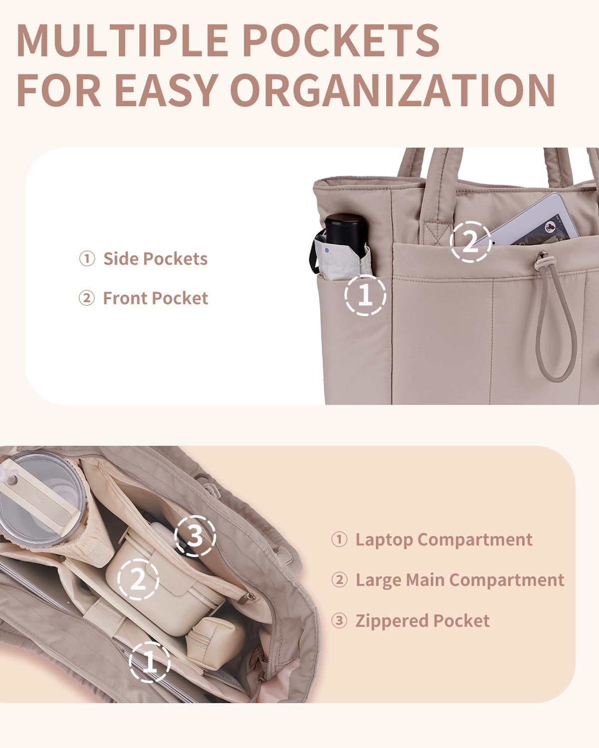 Quilted Puffer Tote with Tumbler Holder and Laptop Sleeve