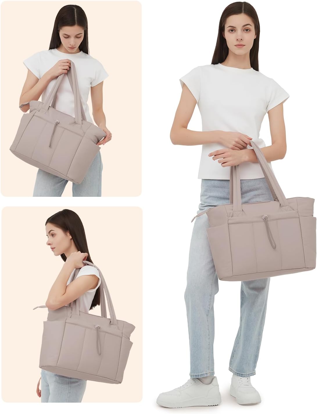 Quilted Puffer Tote with Tumbler Holder and Laptop Sleeve