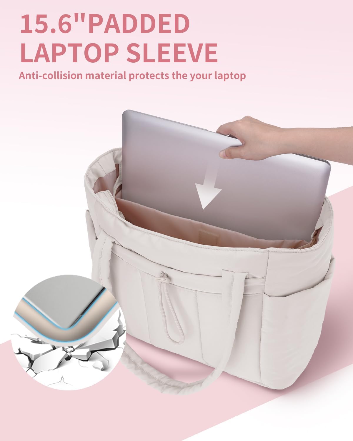 Quilted Puffer Tote with Tumbler Holder and Laptop Sleeve