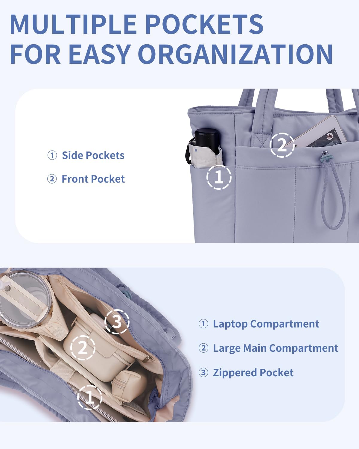 Quilted Puffer Tote with Tumbler Holder and Laptop Sleeve