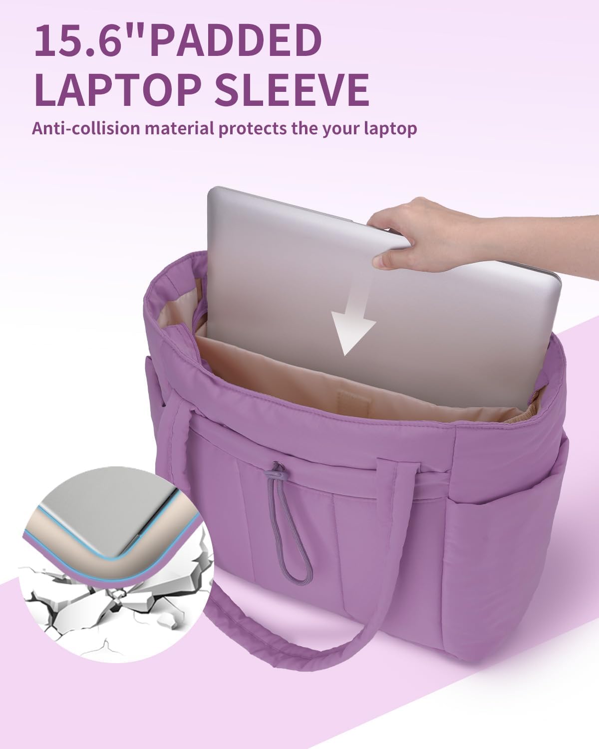 Quilted Puffer Tote with Tumbler Holder and Laptop Sleeve