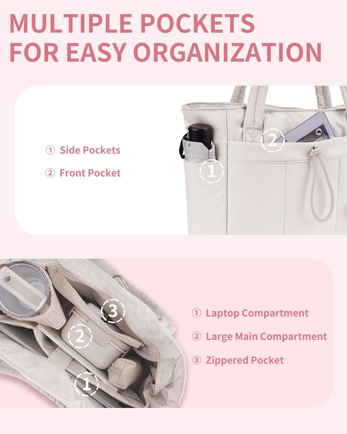 Quilted Puffer Tote with Tumbler Holder and Laptop Sleeve