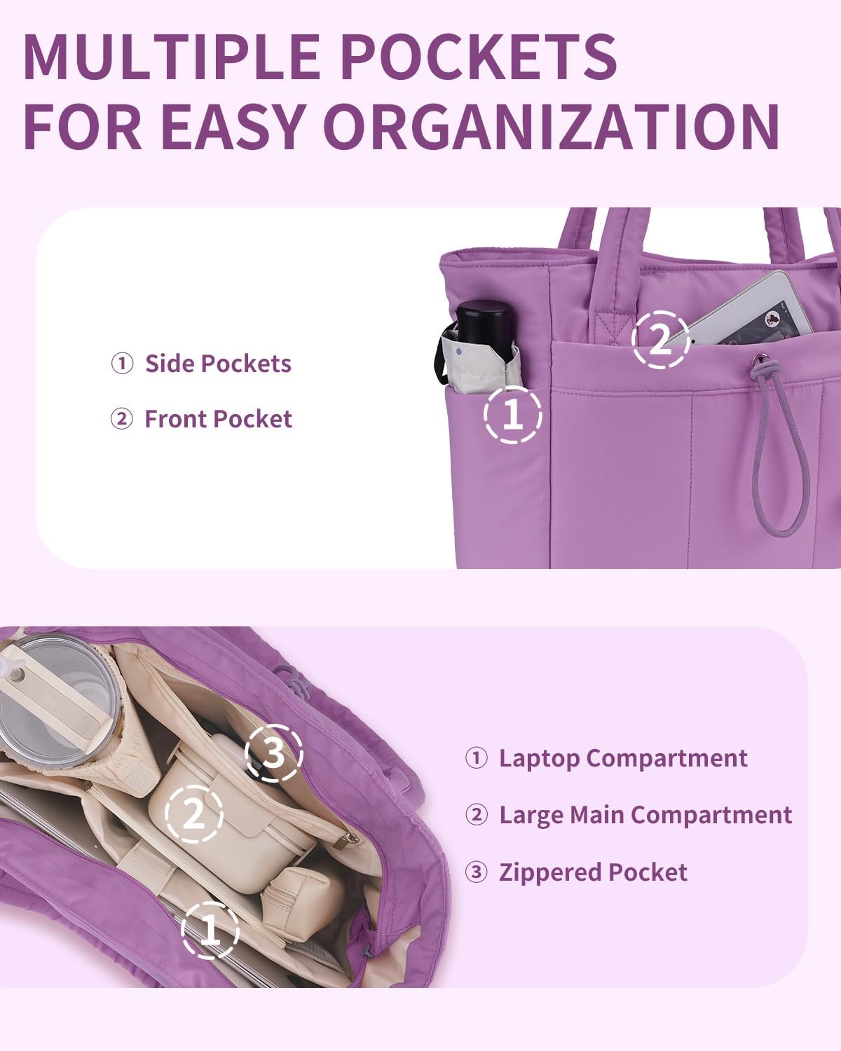 Quilted Puffer Tote with Tumbler Holder and Laptop Sleeve