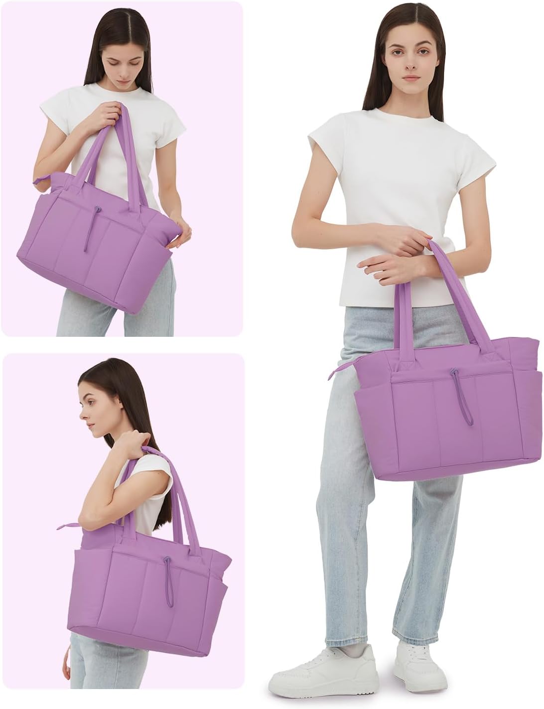 Quilted Puffer Tote with Tumbler Holder and Laptop Sleeve